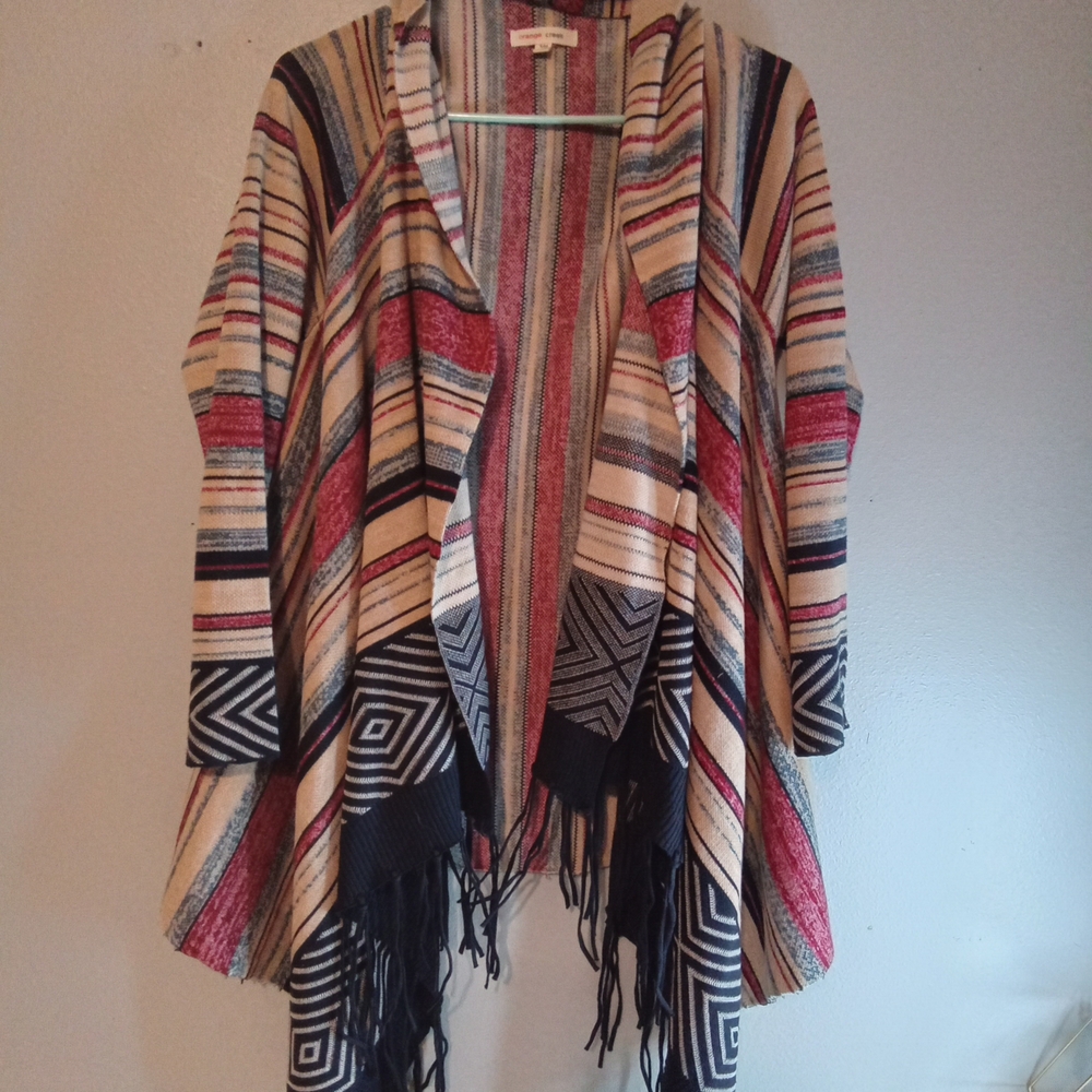 Orange Creek Striped Multicolor Open Front Cardigan, Beautiful!